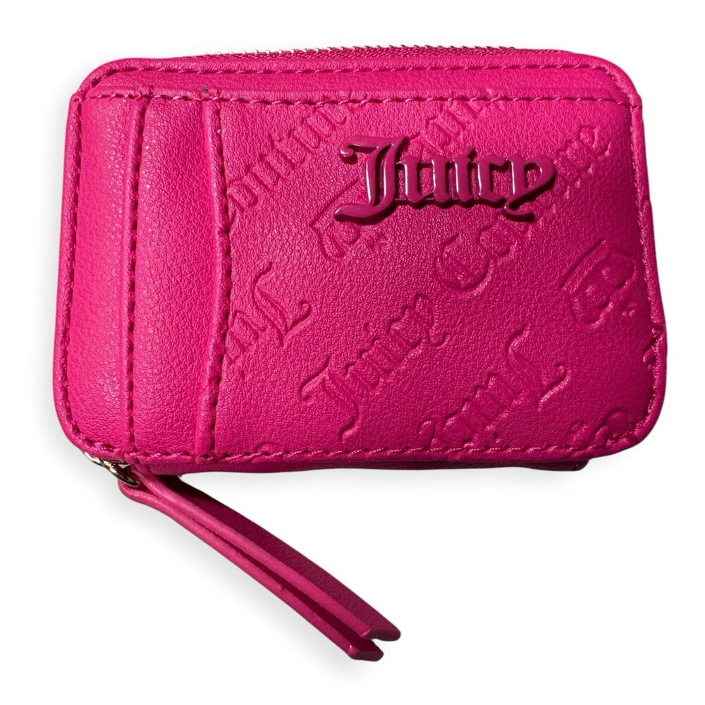 Juicy‎ Couture Bright Pink Heart Wallet Zip Around Y2K VTG Card Slot Wallet